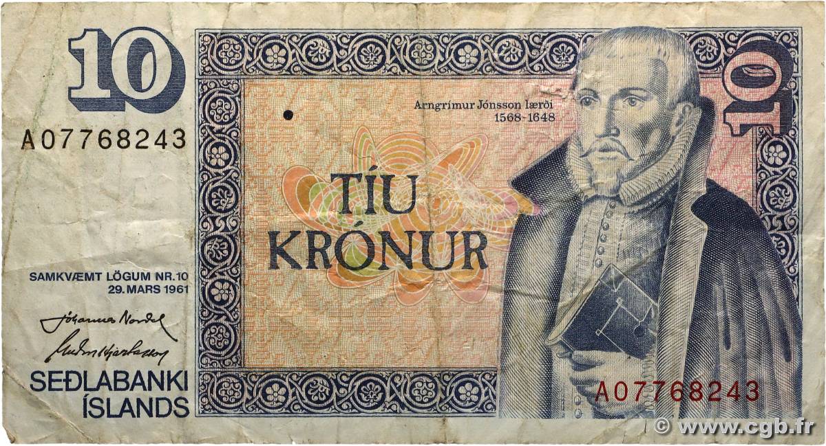 10 Kronur ICELAND  1961  F