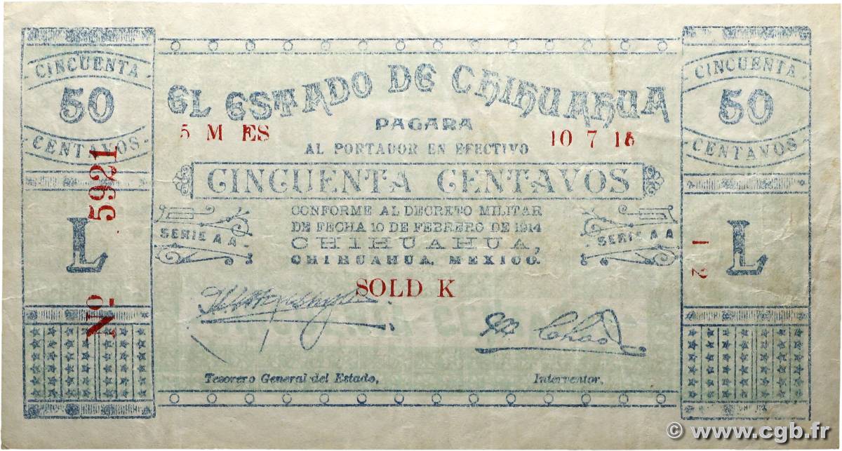 50 Centavos MEXICO  1914 PS.0527a VF