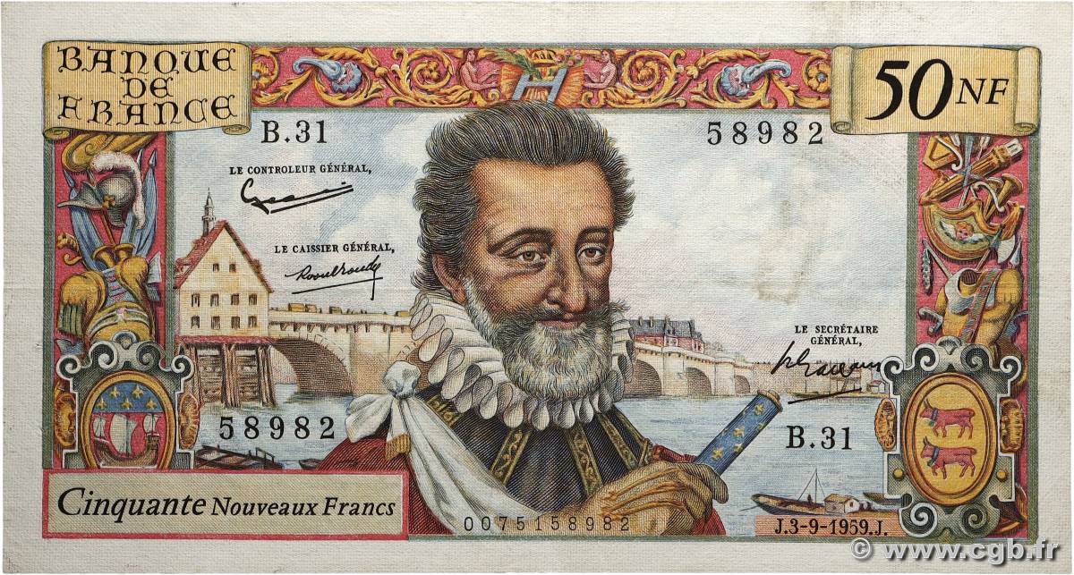 50 Nouveaux Francs HENRI IV FRANKREICH  1959 F.58.03 SS