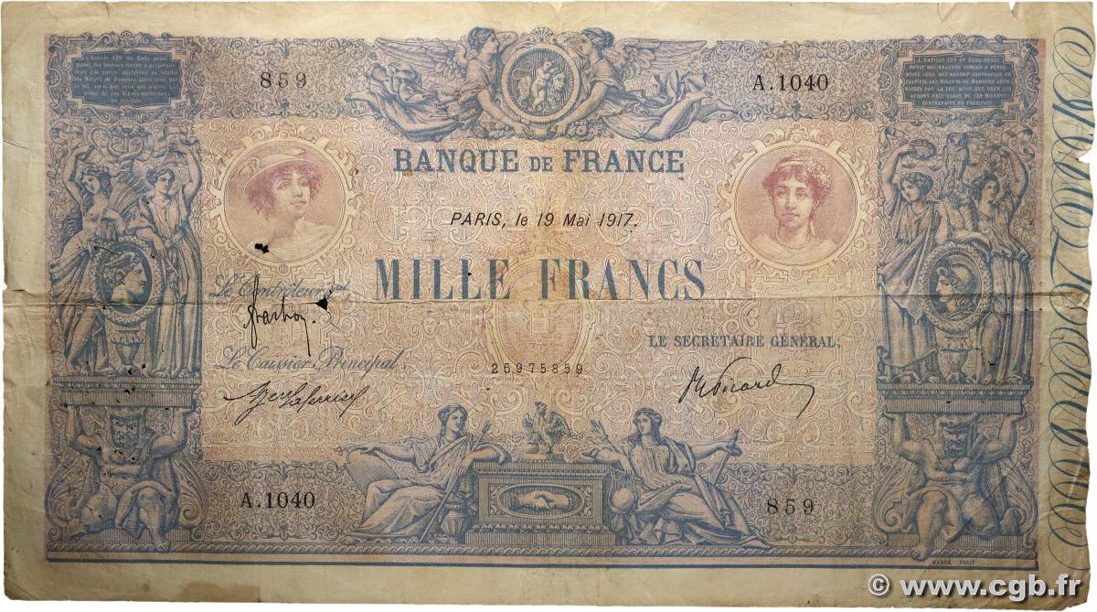 1000 Francs BLEU ET ROSE FRANCE  1917 F.36.31 B+