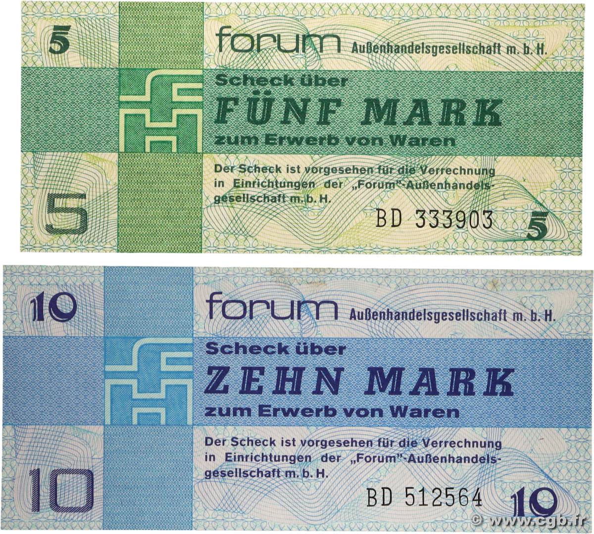 5 et 10 Mark Lot ALLEMAGNE RÉPUBLIQUE DÉMOCRATIQUE  1979 P.FX3 et P.FX4 NEUF