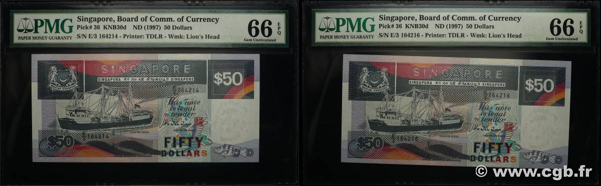 50 Dollars Lot SINGAPOUR  1997 P.36 NEUF