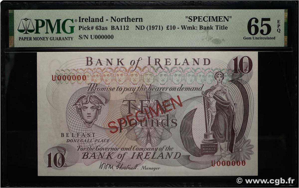 10 Pounds Spécimen NORTHERN IRELAND  1977 P.063as ST