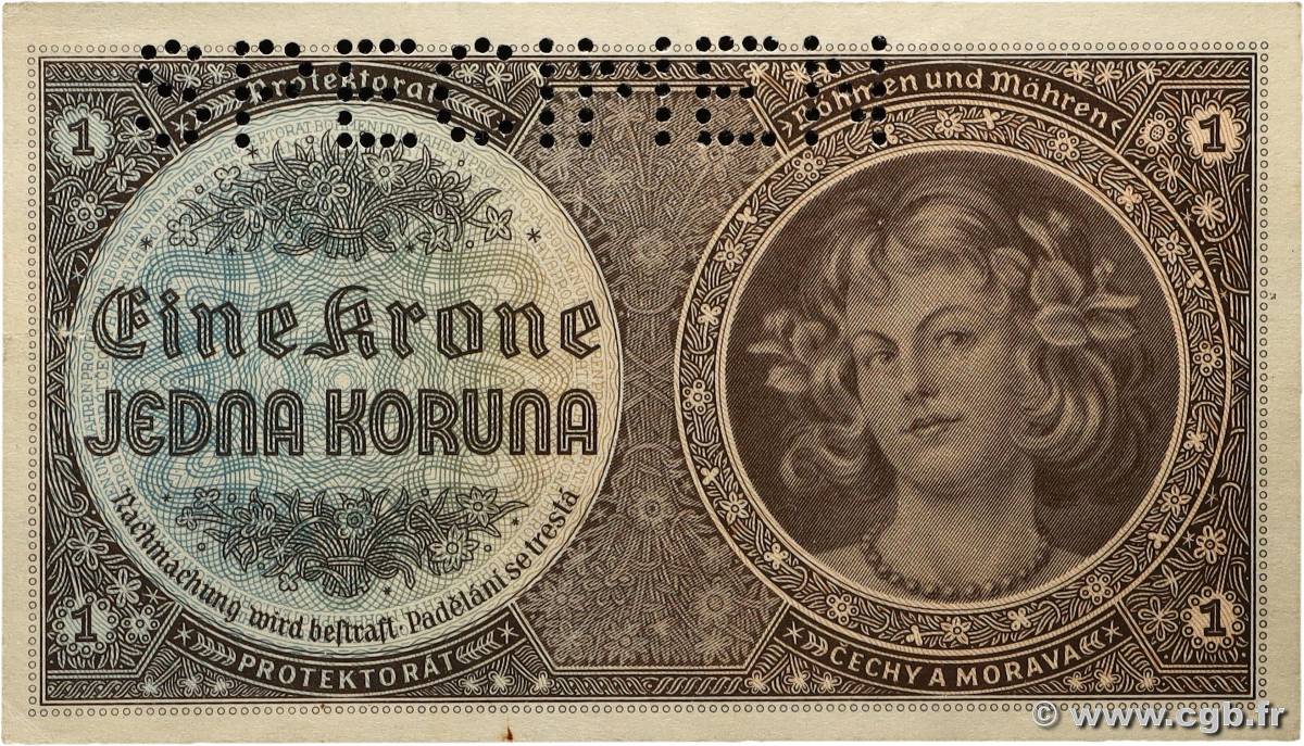 1 Koruna Spécimen BöHMEN UND Mähren  1940 P.03s fST+
