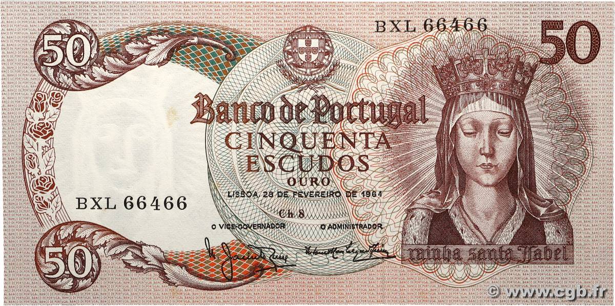 50 Escudos Numéro radar PORTUGAL  1964 P.168 fST+