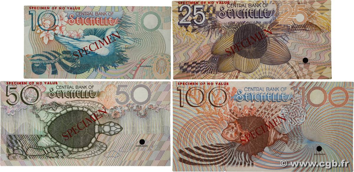 10 au 100 Rupees Spécimen SEYCHELLES  1983 P.28s au P.31s pr.NEUF