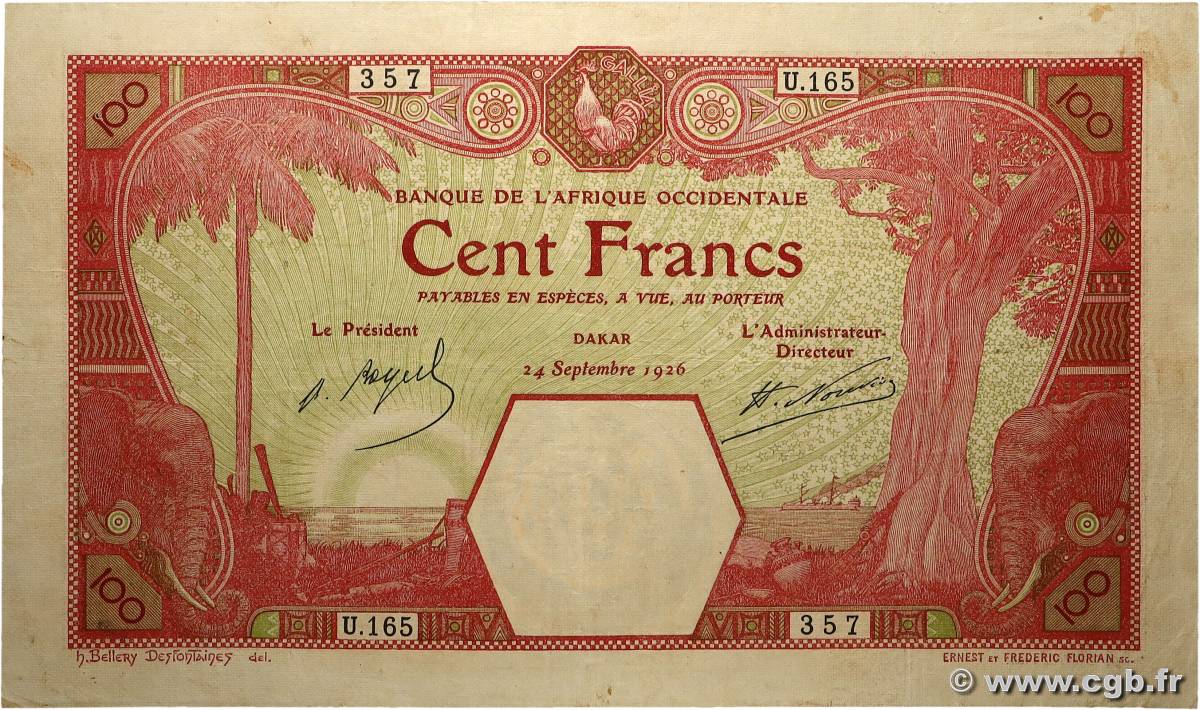 100 Francs DAKAR FRENCH WEST AFRICA Dakar 1926 P.11Bb VF