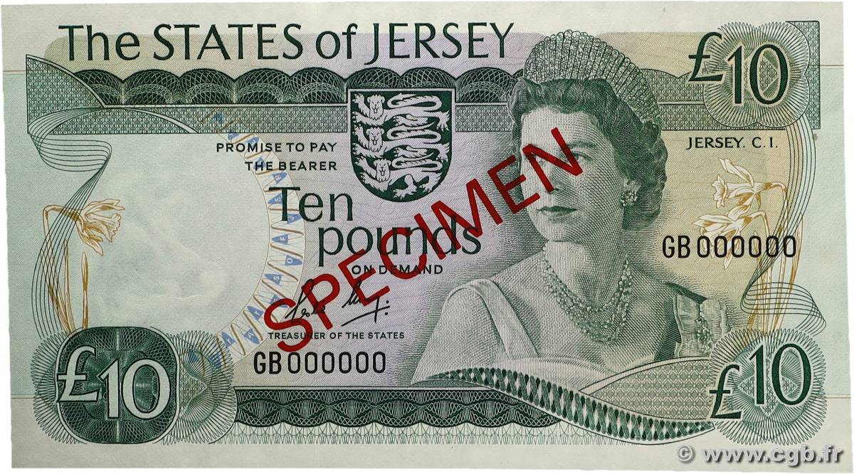 10 Pounds Spécimen JERSEY  1976 P.13bs fST+