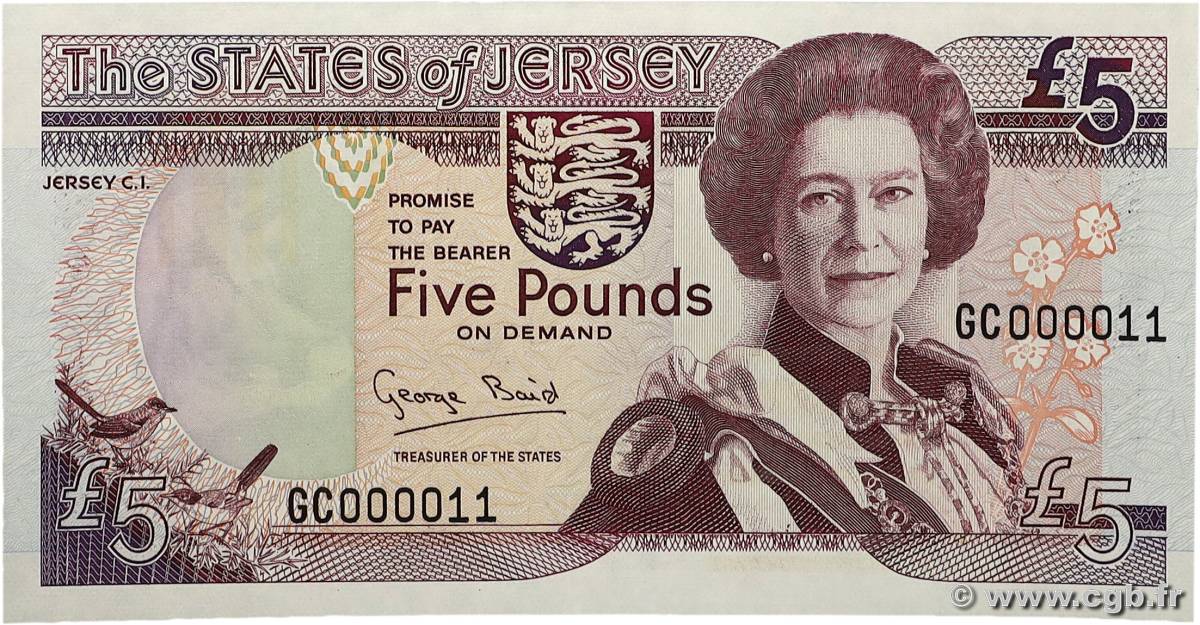 5 Pounds Petit numéro JERSEY  1993 P.21a pr.NEUF