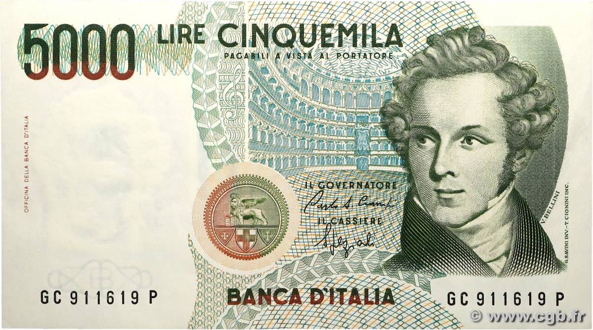 5000 Lire ITALY  1985 P.111c XF