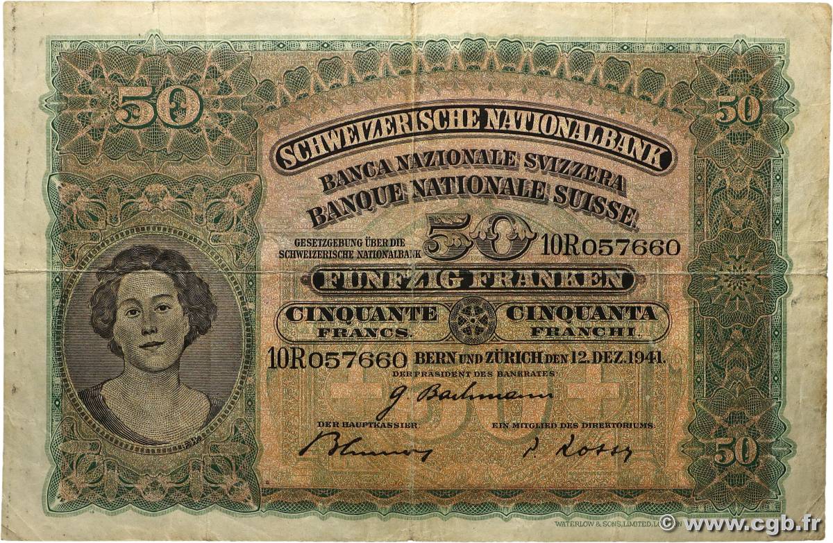 50 Francs SUISSE  1941 P.34l S