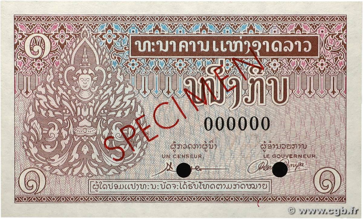 1 Kip Spécimen LAOS  1962 P.08s ST