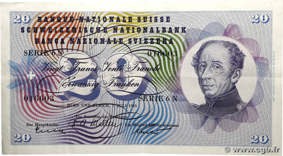 20 Francs SUISSE  1955 P.46c TTB+