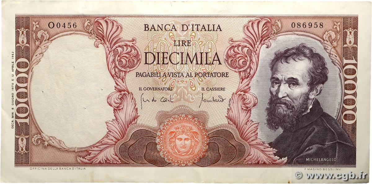 10000 Lire ITALY  1970 P.097e VF+