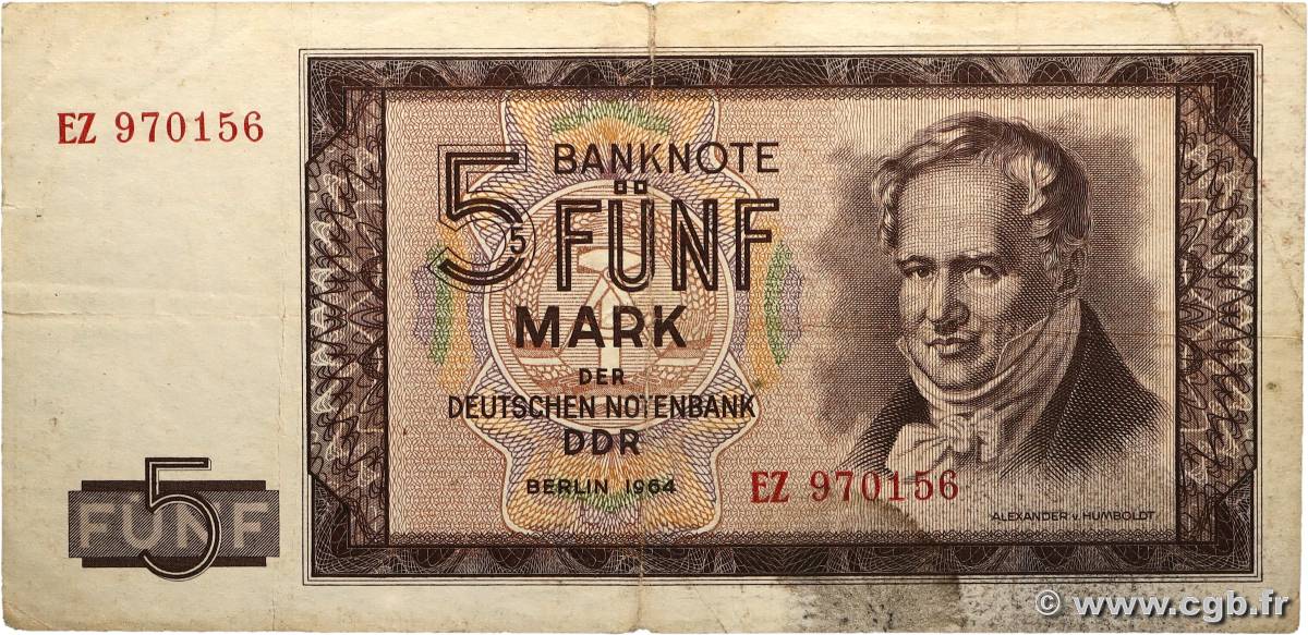 5 Mark ALLEMAGNE RÉPUBLIQUE DÉMOCRATIQUE  1964 P.22a TB+