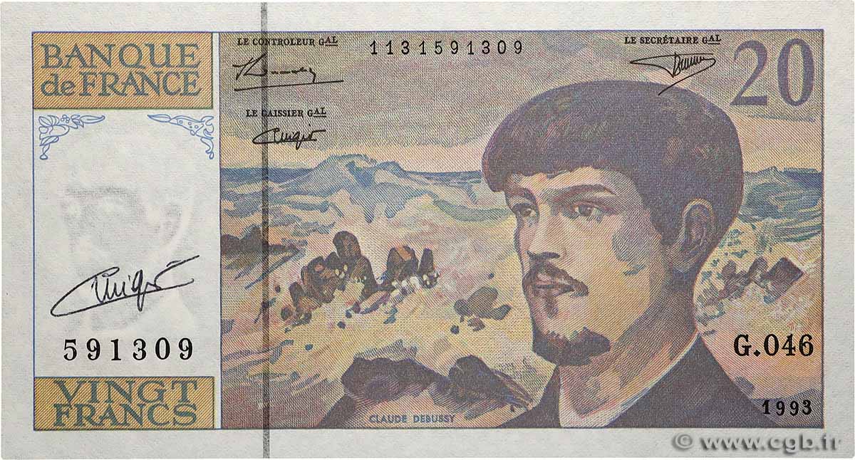 20 Francs DEBUSSY à fil de sécurité FRANCE  1993 F.66bis.05 UNC-