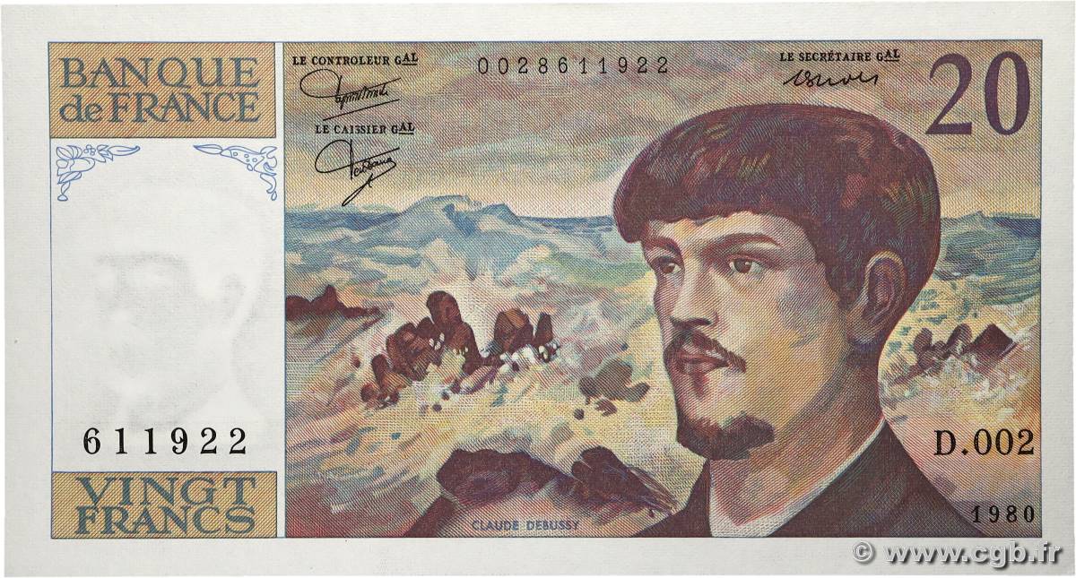 20 Francs DEBUSSY FRANCE  1980 F.66.01 pr.NEUF