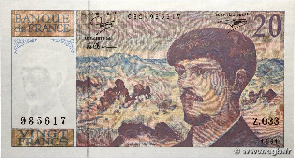 20 Francs DEBUSSY à fil de sécurité FRANCE  1991 F.66bis.02 pr.NEUF