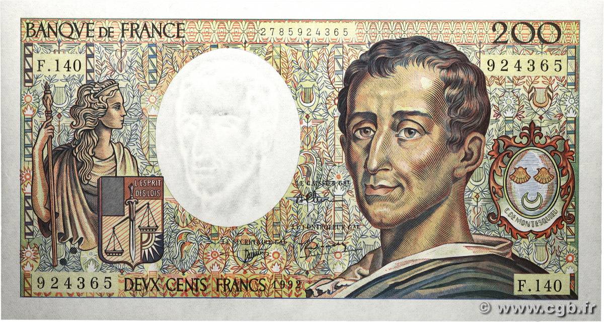 200 Francs MONTESQUIEU FRANCE  1992 F.70.12c pr.NEUF