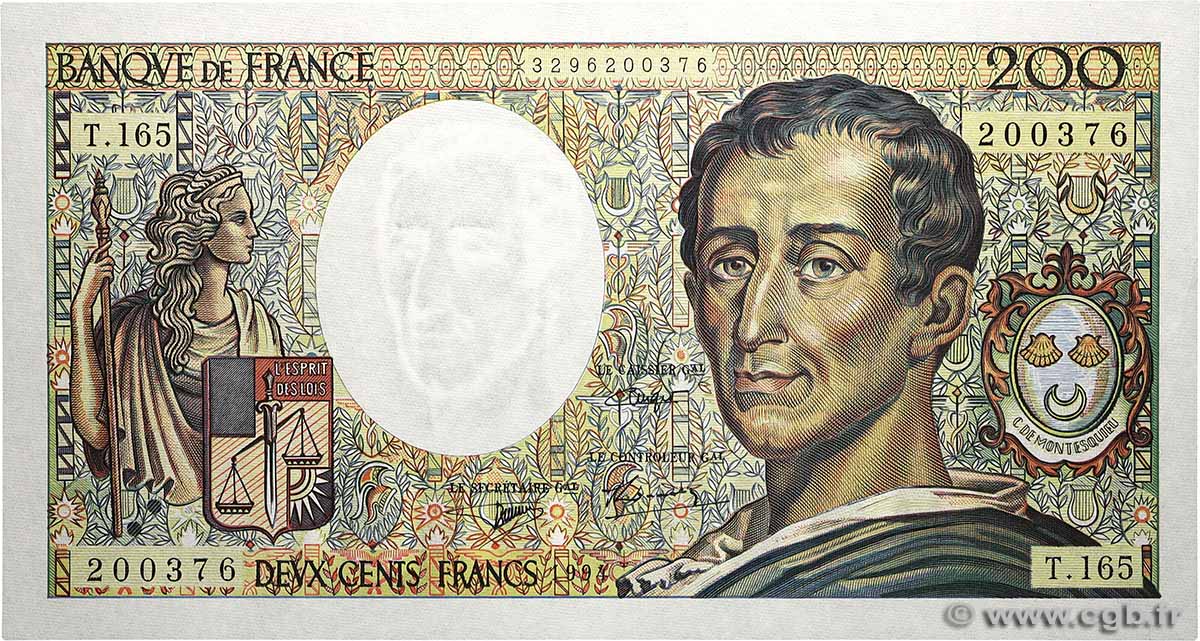 200 Francs MONTESQUIEU Modifié FRANCE  1994 F.70/2.01 UNC-