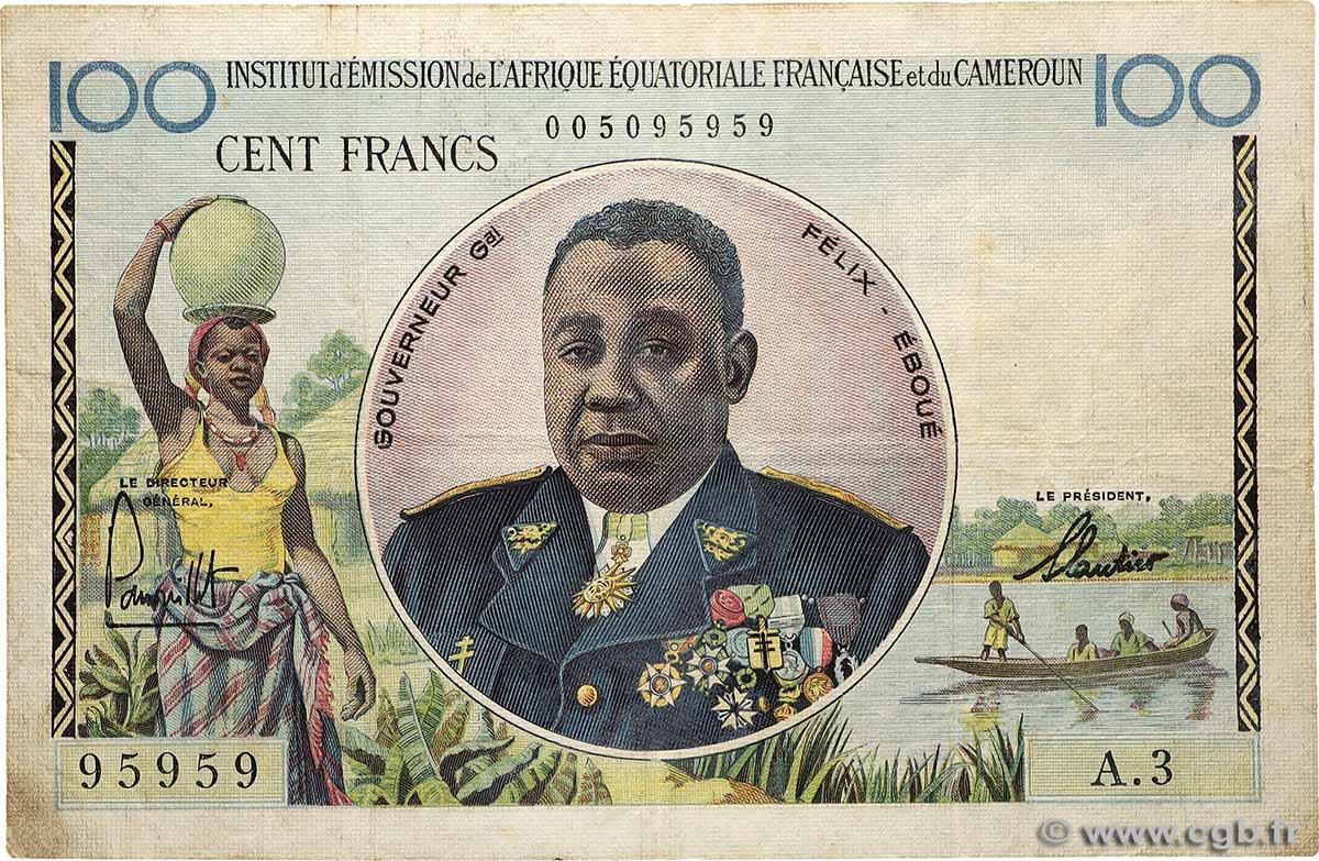 100 Francs Félix Éboué IE Numéro radar AFRIQUE ÉQUATORIALE FRANÇAISE  1957 A.141a S