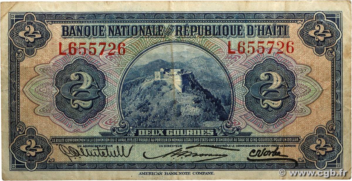 2 Gourdes HAÏTI  1925 P.161a TB