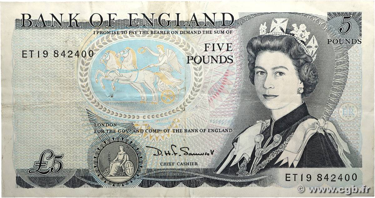 5 Pounds ANGLETERRE  1973 P.378b TTB