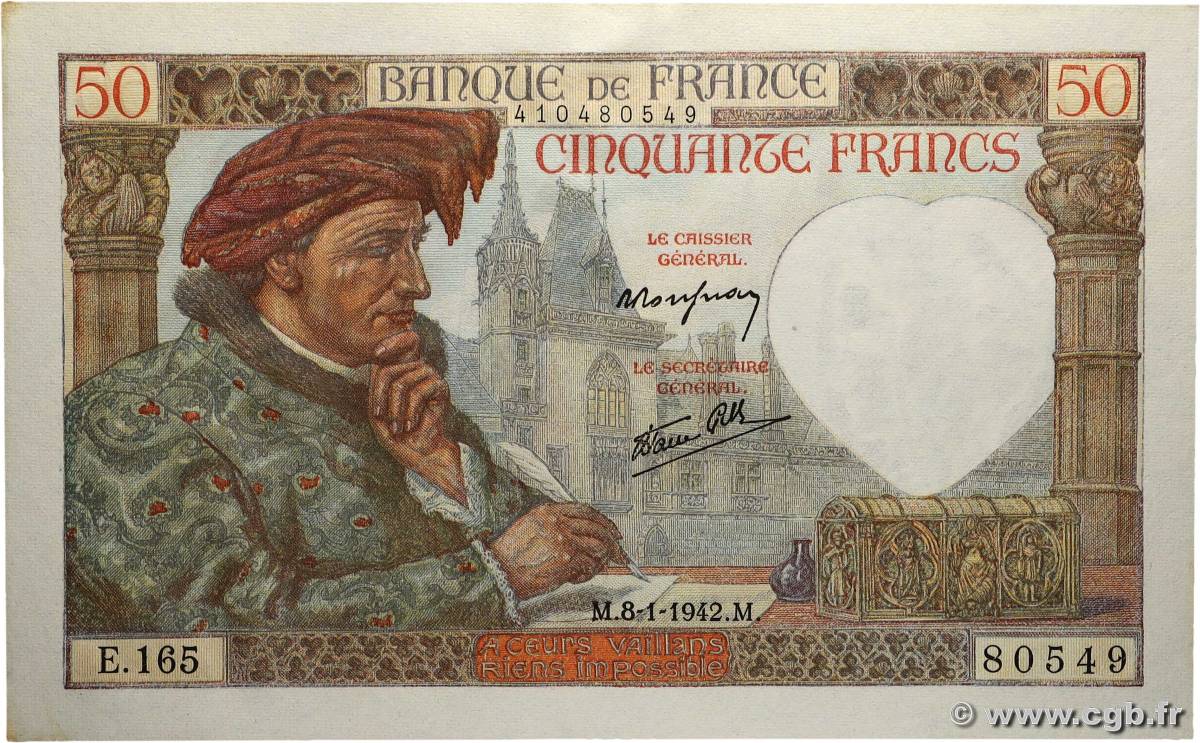 50 Francs JACQUES CŒUR FRANCE  1942 F.19.18 pr.NEUF