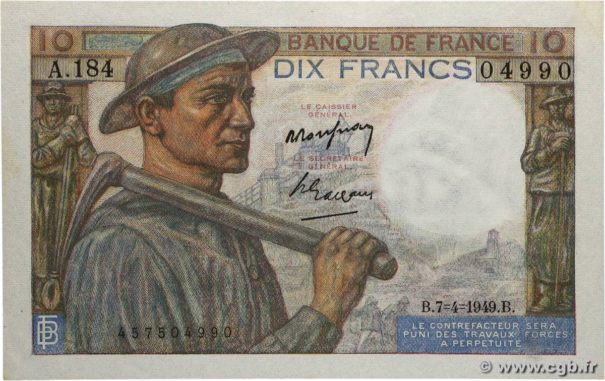 10 Francs MINEUR FRANCIA  1949 F.08.21 EBC