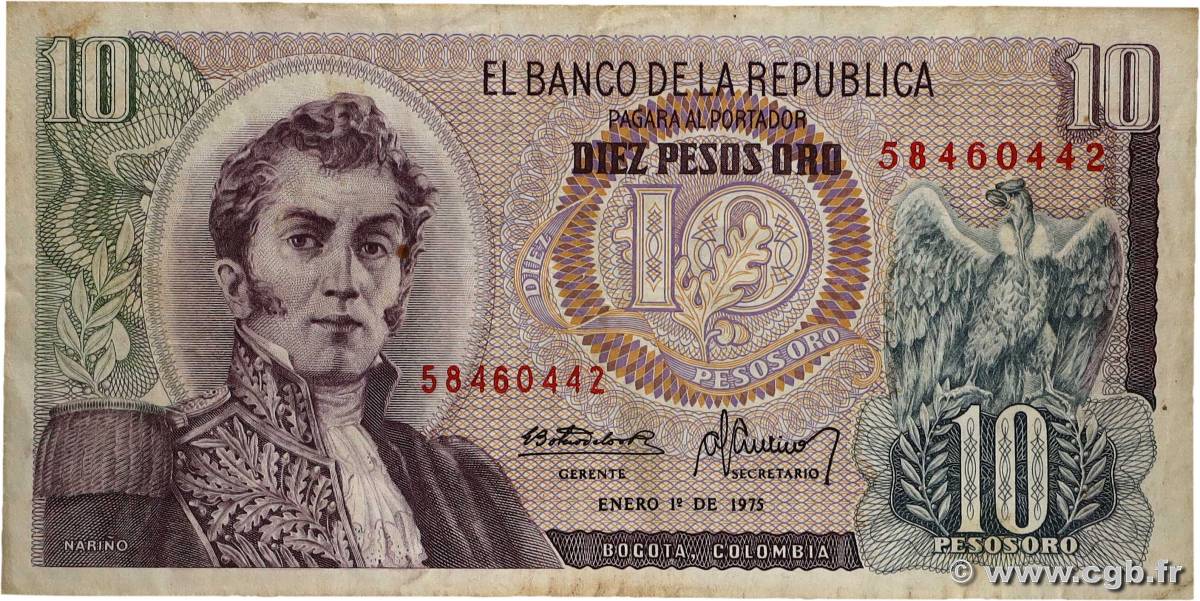 10 Pesos Oro COLOMBIE  1975 P.407f TB+