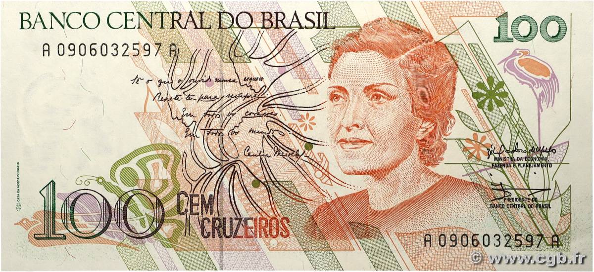 100 Cruzados Novos BRÉSIL  1989 P.220a pr.NEUF