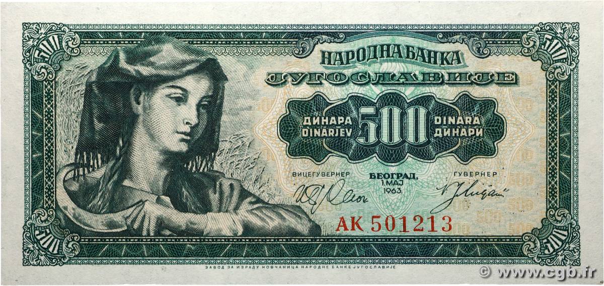 500 Dinara YOUGOSLAVIE  1963 P.074 pr.NEUF