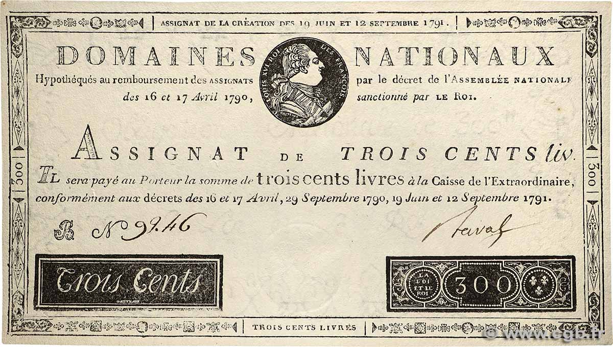 300 Livres FRANKREICH  1791 Ass.18f fST+