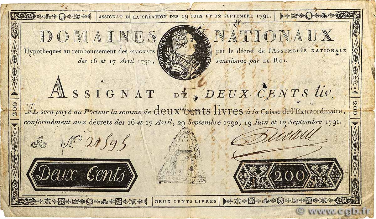 200 Livres FRANCIA  1791 Ass.17a RC+