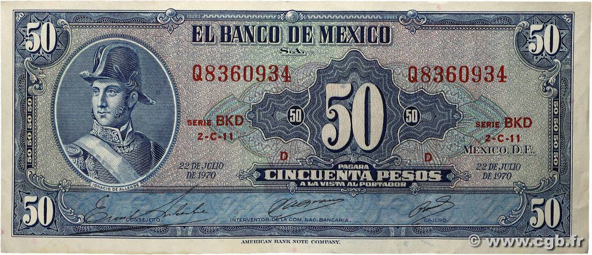 50 Pesos MEXIQUE  1970 P.049s TTB+
