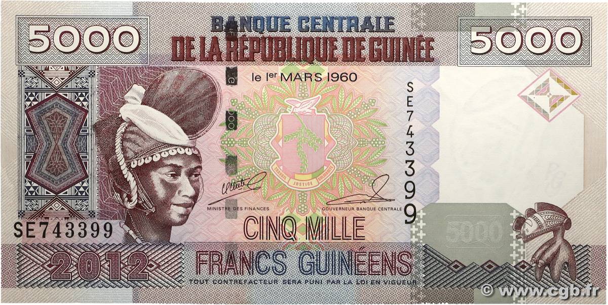 5000 Francs Guinéens GUINÉE  2012 P.41b pr.NEUF