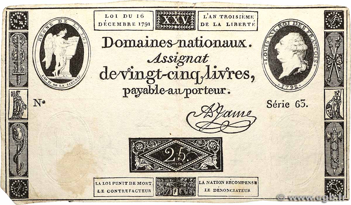 25 Livres FRANCIA  1791 Ass.22a BC