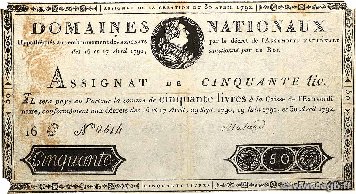 50 Livres FRANCIA  1792 Ass.28a BC