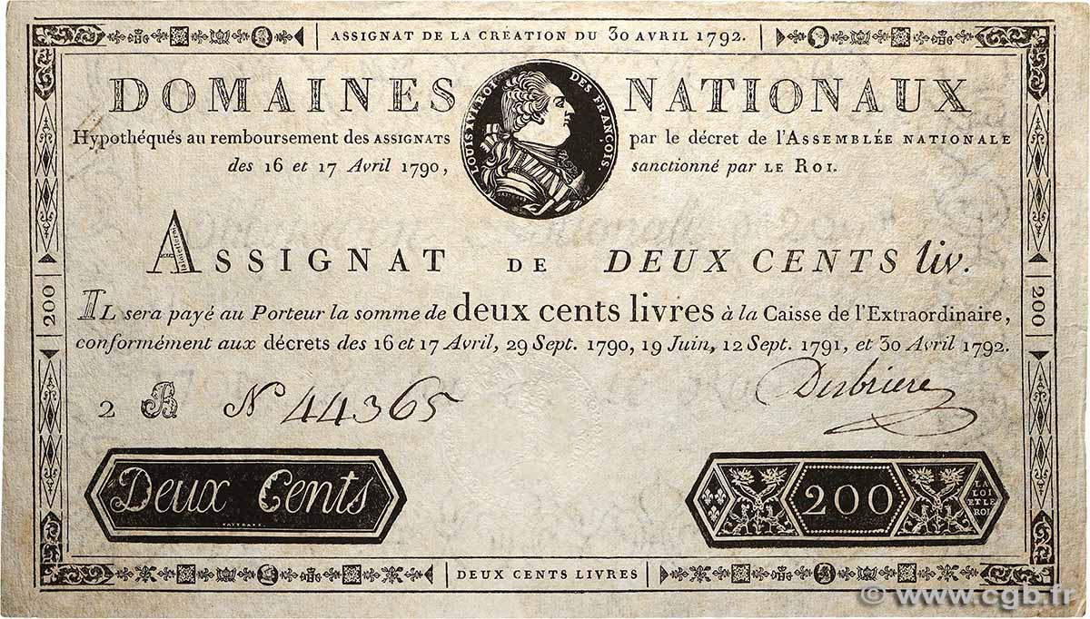 200 Livres FRANKREICH  1792 Ass.29a SS
