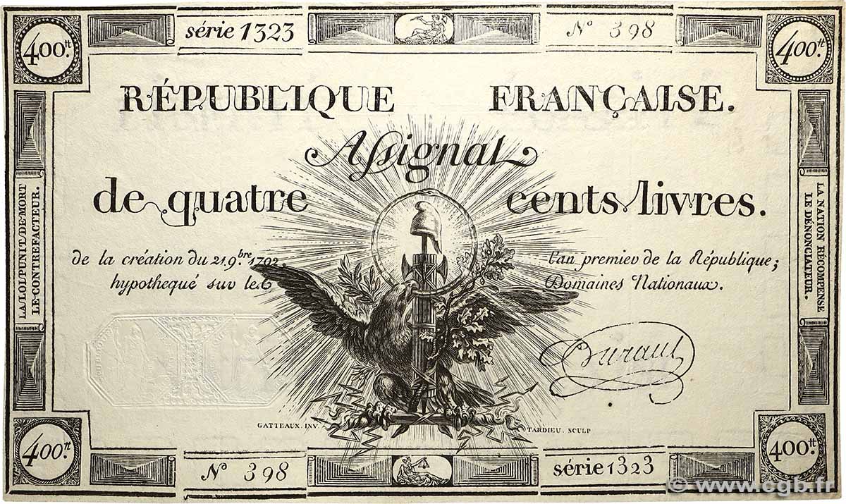 400 Livres FRANCIA  1792 Ass.38a EBC