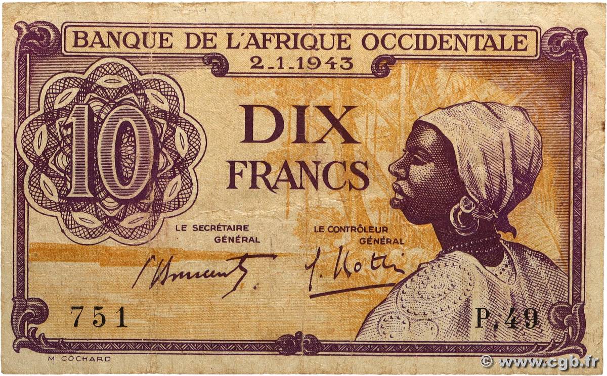 10 Francs AFRIQUE OCCIDENTALE FRANÇAISE (1895-1958)  1943 P.29 B+