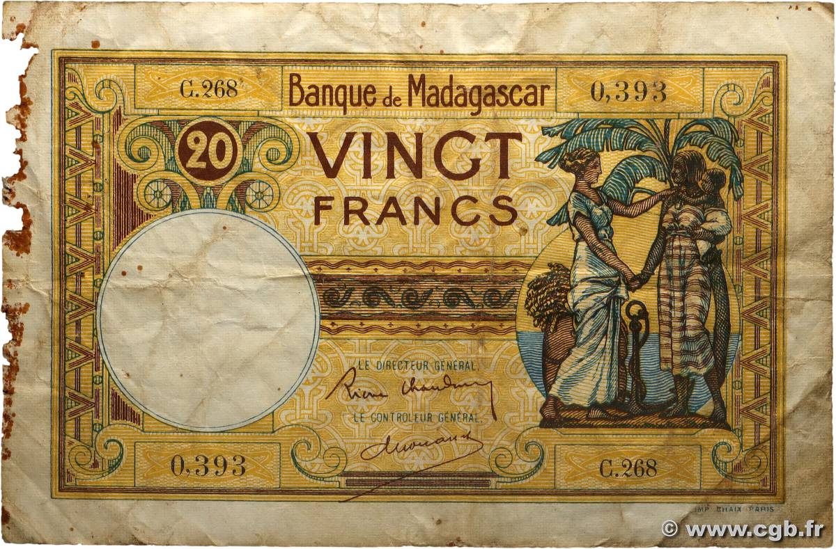 20 Francs MADAGASCAR  1937 P.037 TB