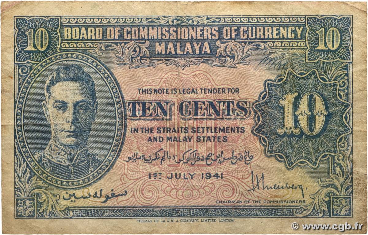 10 Cents MALAYA  1941 P.08 TB