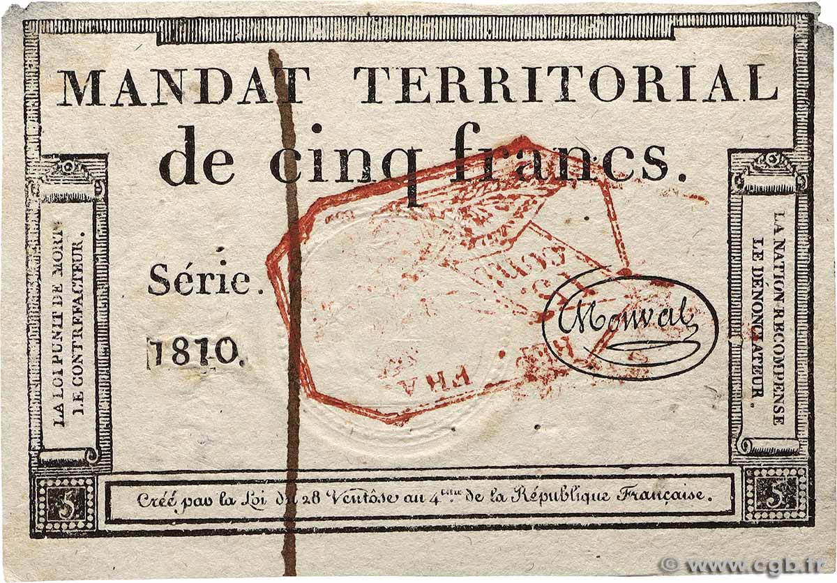 5 Francs Monval cachet rouge FRANCIA  1796 Ass.63c MBC+