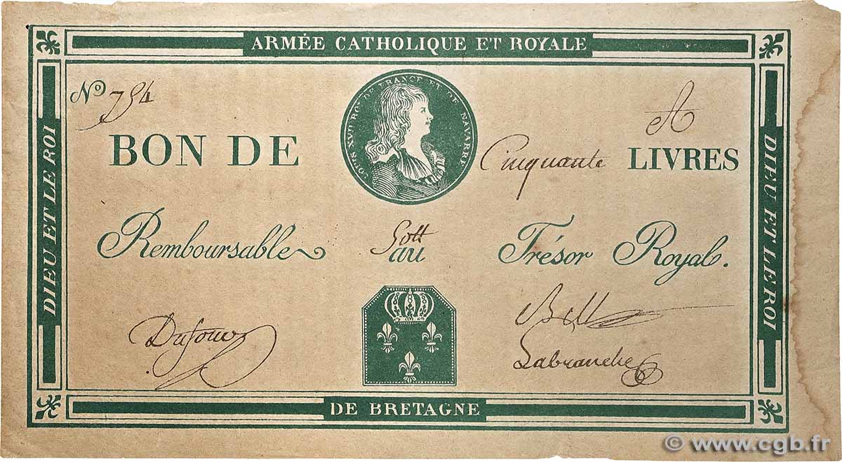 50 Livres Louis XVII Faux FRANCE  1794 Laf.278 VF