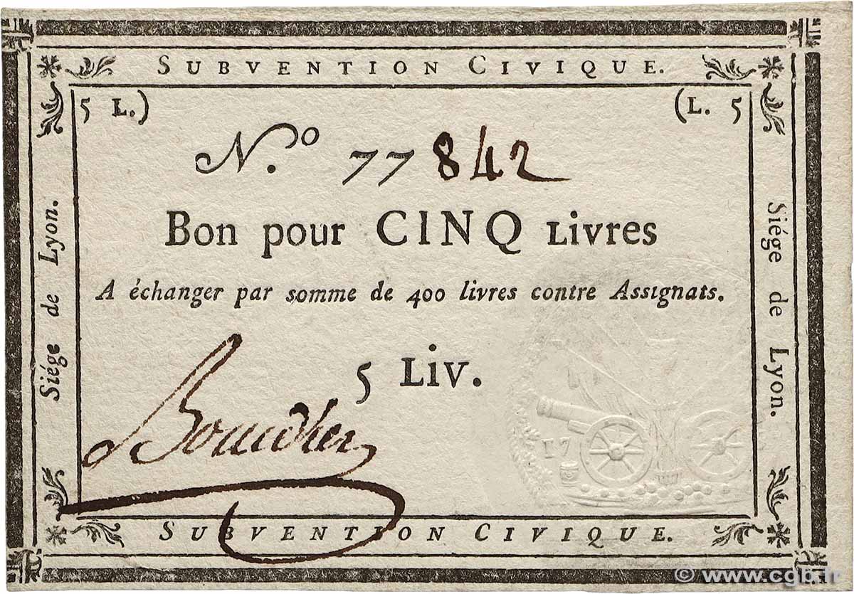 5 Livres FRANCE regionalism and various Lyon 1793 Kol.134 AU