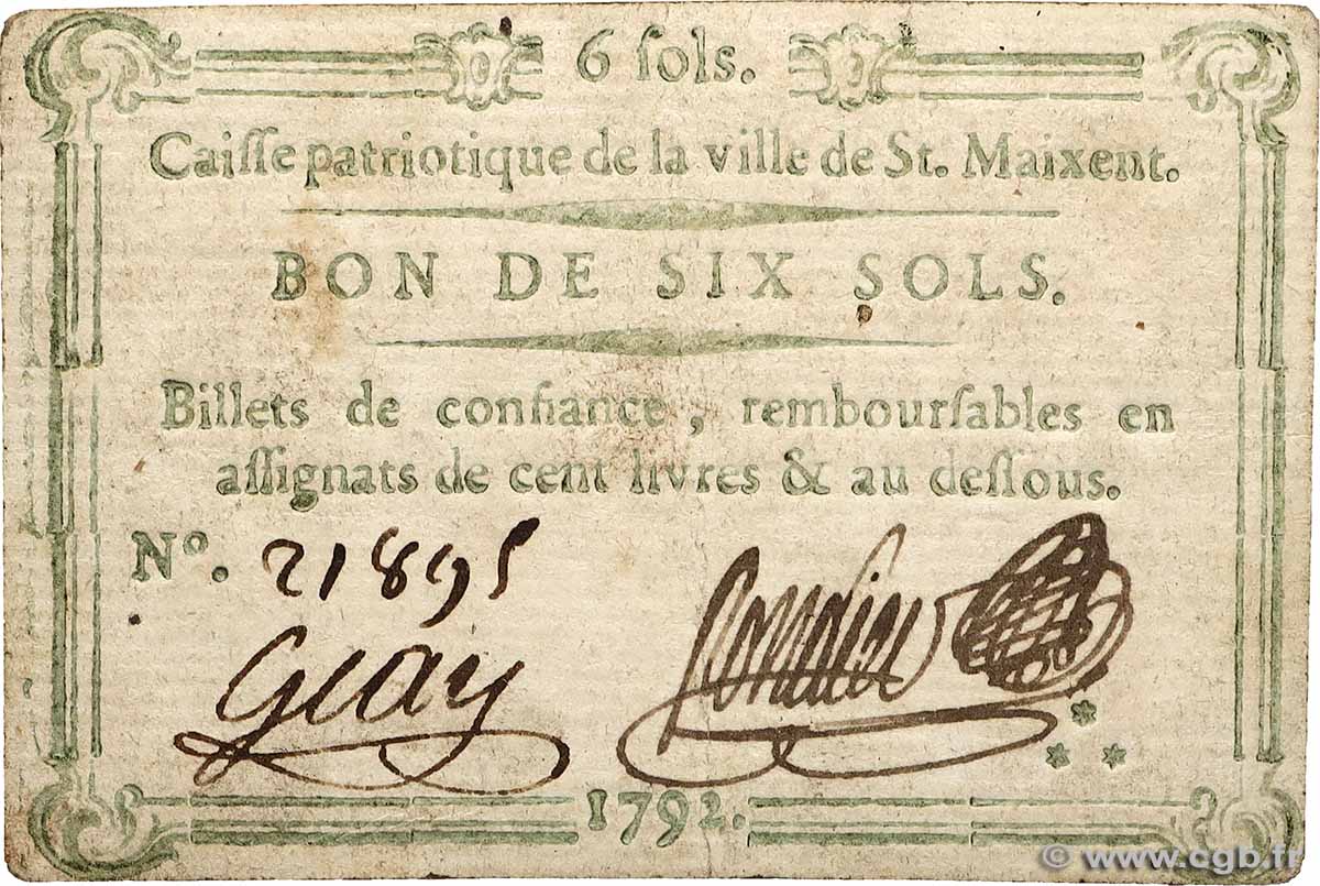 6 Sols FRANCE regionalism and various Saint-Maixent 1792 Kc.79.068 VF