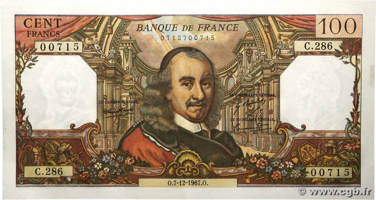 100 Francs CORNEILLE FRANCE  1967 F.65.19 SPL