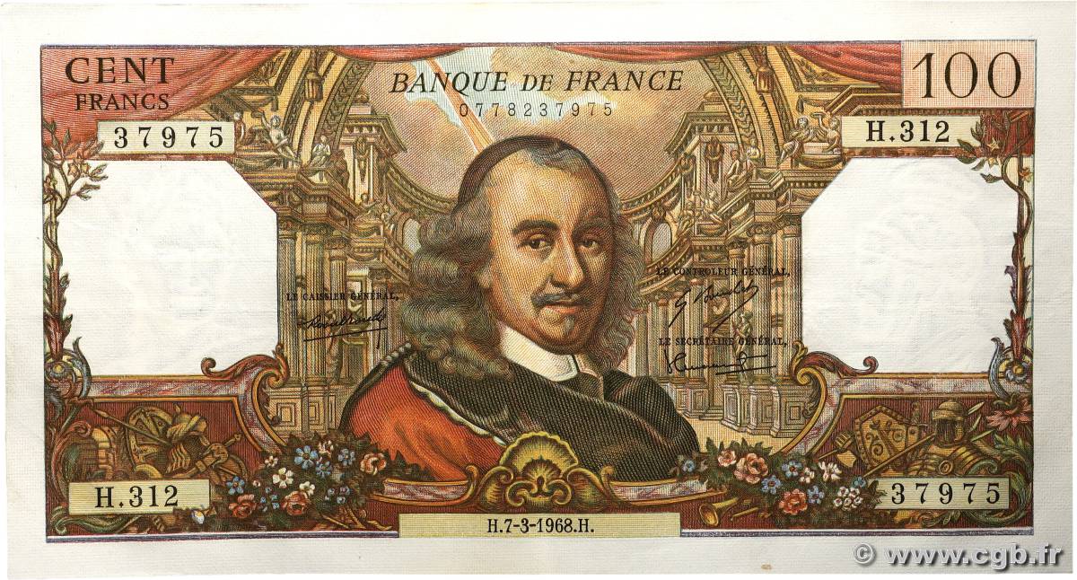 100 Francs CORNEILLE FRANCE  1968 F.65.21 SUP