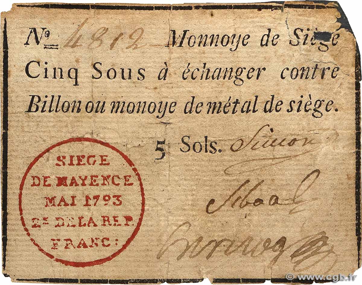 5 Sous FRANCE regionalism and various Mayence 1793 Kol.024 G